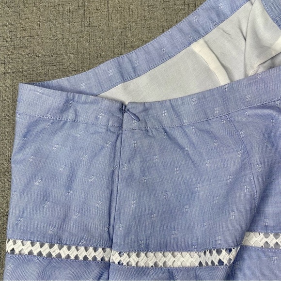 White House Black Market Chambray Blue Soft Skirt Embroidered Trim 6 - Picture 7 of 9